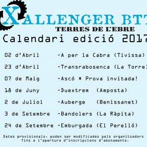 Calendari Xallenger BTT Terres de l'Ebre 2017