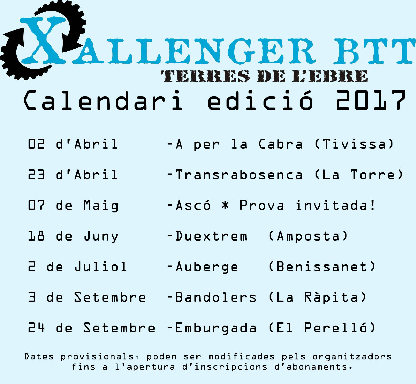 Calendari Xallenger BTT Terres de l'Ebre 2017